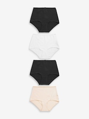 Black / Pastel Rose Nude / White Full Brief Cotton Rich Knickers 4 Pack - Image 1 of 7