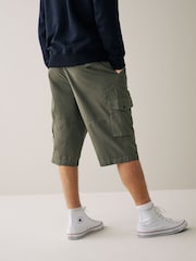 Khaki Green Long Length Belted Cargo Shorts - Image 3 of 9