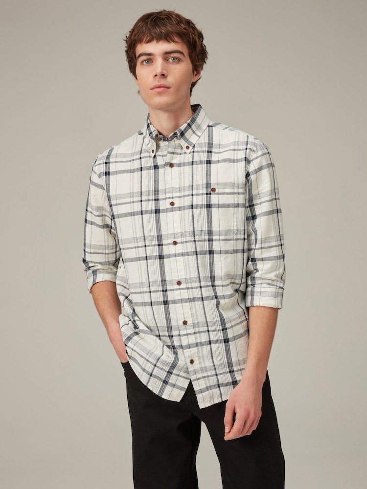 White Linen Blend Check Long Sleeve Shirt - Image 1 of 1