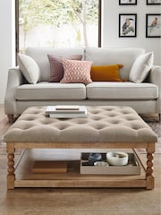 Tailored Linen Look Mocha Brown Buttoned Large Collection Luxe Lancaster Coffee Table Footstool - Image 1 of 7