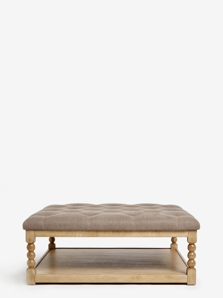 Tailored Linen Look Mocha Brown Buttoned Large Collection Luxe Lancaster Coffee Table Footstool - Image 2 of 7