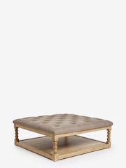 Tailored Linen Look Mocha Brown Buttoned Large Collection Luxe Lancaster Coffee Table Footstool - Image 3 of 7