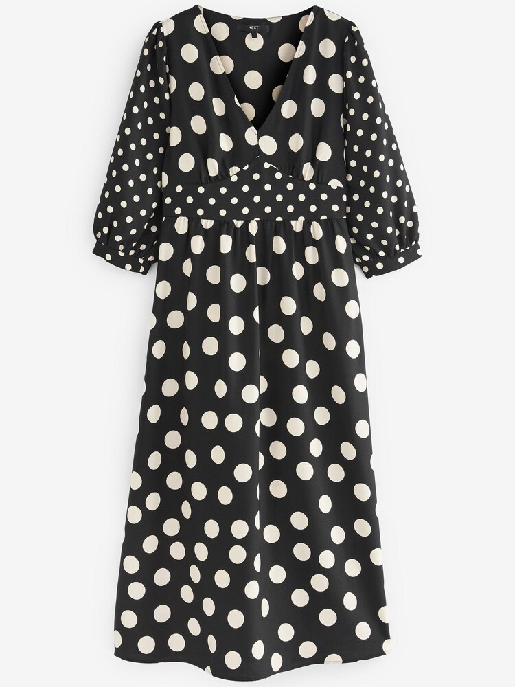 Black/White Polka Dot Volume Sleeve Midi Dress - Image 5 of 5 Black/White Polka Dot Volume Sleeve Midi Dress - Image 5 of 5