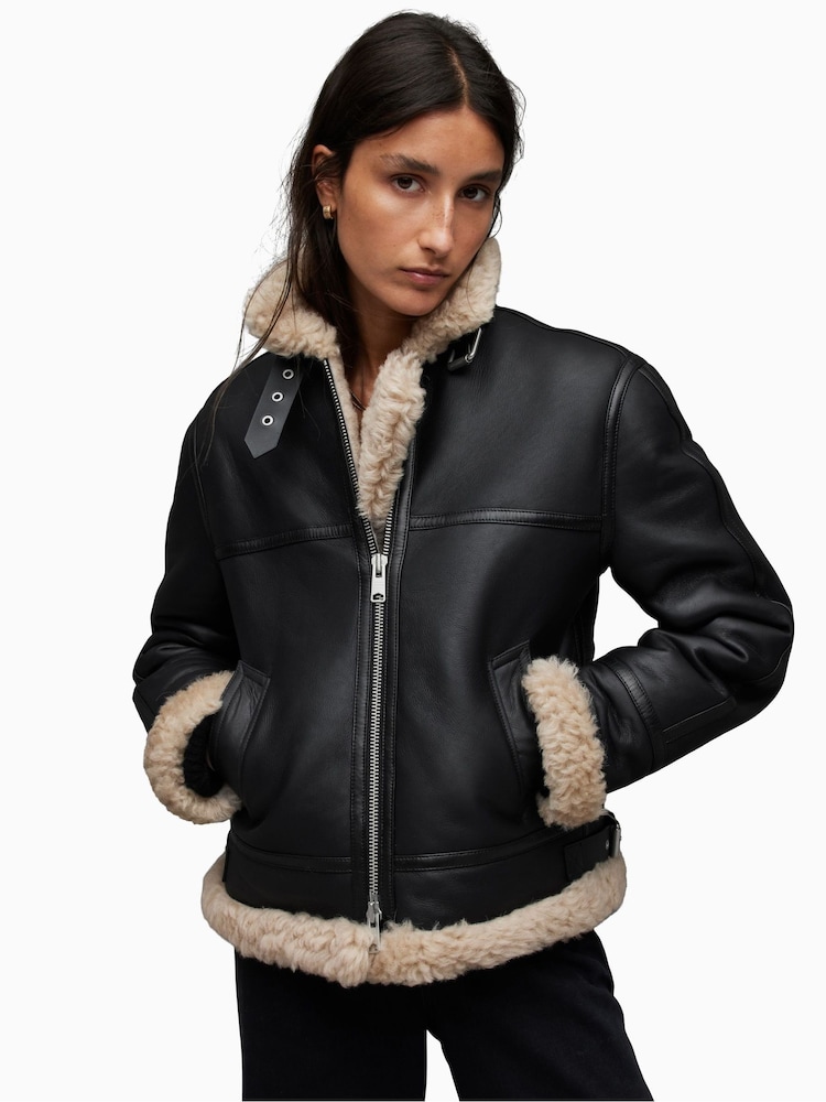 AllSaints Lorel Black Flying Jacket - Image 1 of 7