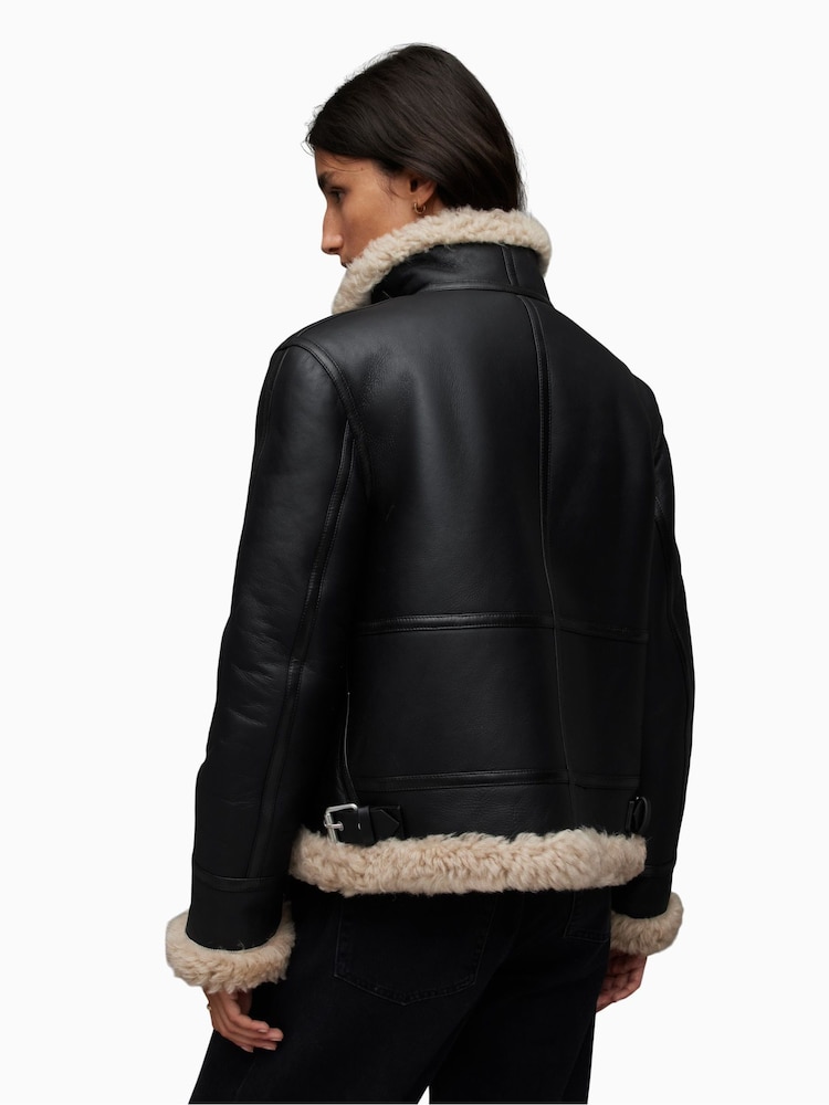 AllSaints Lorel Black Flying Jacket - Image 2 of 7