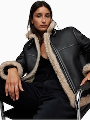 AllSaints Lorel Black Flying Jacket - Image 6 of 7