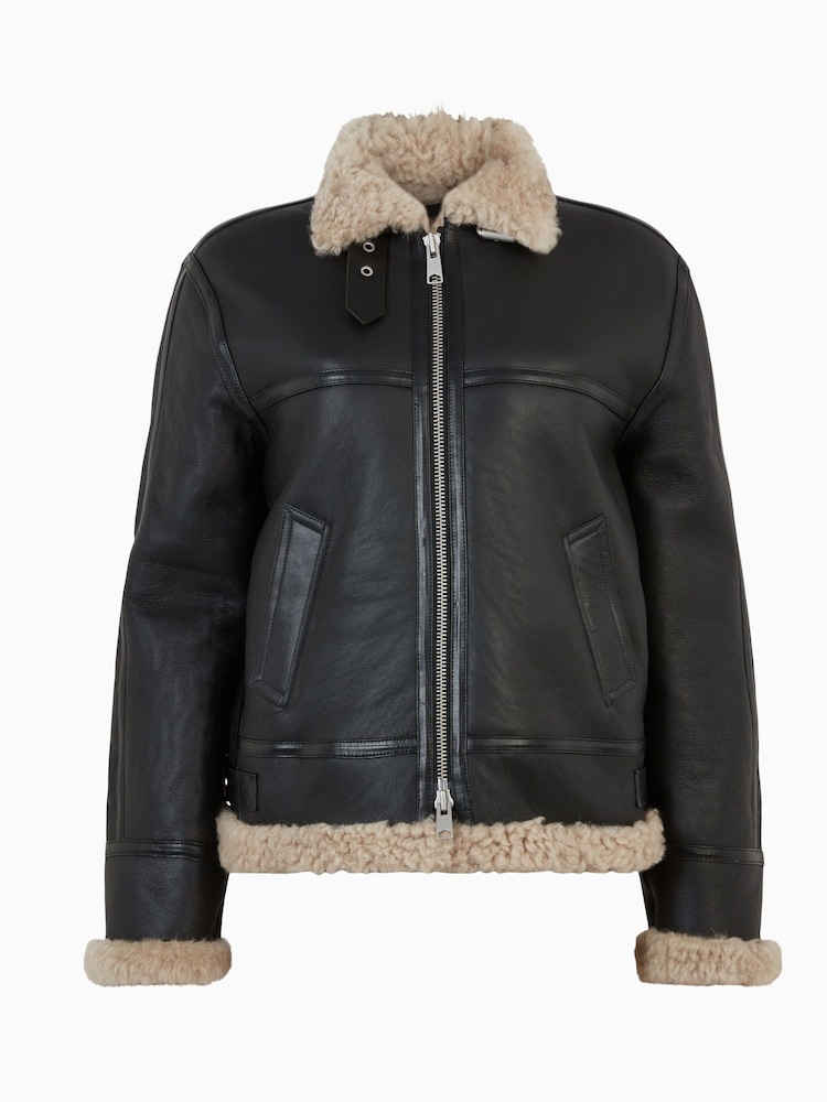 AllSaints Lorel Black Flying Jacket - Image 7 of 7
