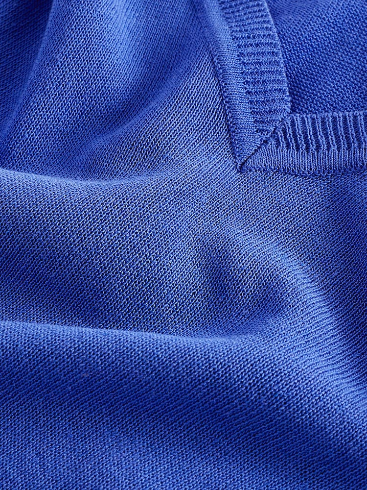 Bright Blue V-Neck Gem Button Linen T-Shirt - Image 7 of 7