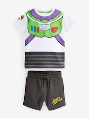Grey and White Toy Story Buzz Lightyear Short Sleeve T-Shirt and Short Set (3mths-8yrs) - Image 1 of 2
