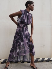 Religion Purple High Low Eclipse Maxi Dress with Ruffle Sleeve - Image 1 of 7