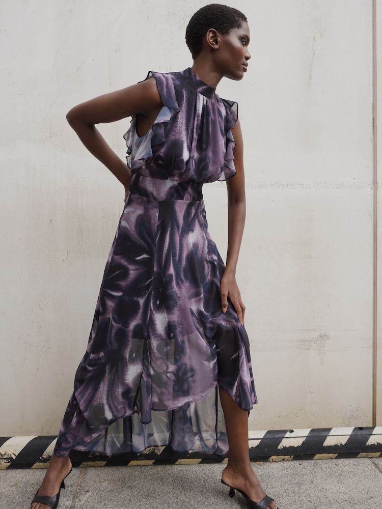 Religion Purple High Low Eclipse Maxi Dress with Ruffle Sleeve - Image 1 of 7 Religion Purple High Low Eclipse Maxi Dress with Ruffle Sleeve - Image 1 of 7