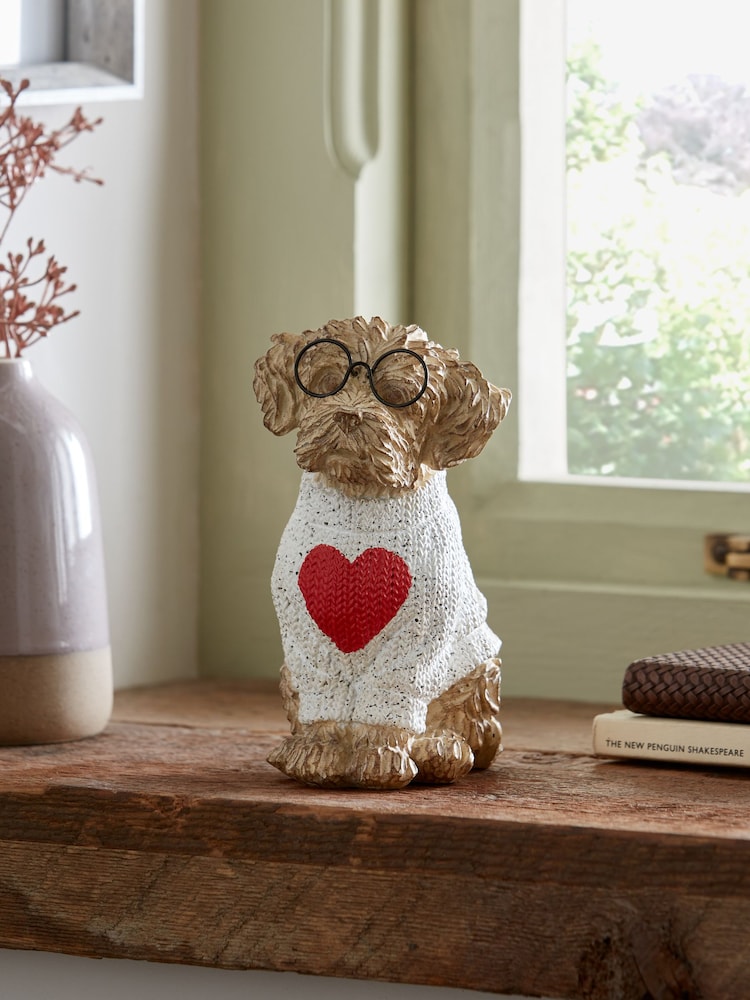 Natural Charlie the Cockapoo Dog Ornament with Heart Jumper - Image 1 of 4