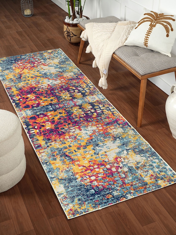 LIVABLISS Yellow Floransa Abstract Modern Marble Runner - Image 1 of 6