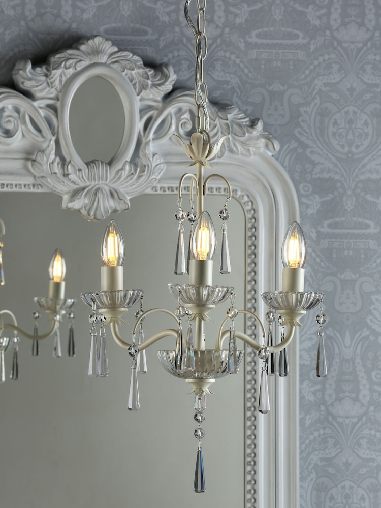 Laura Ashley Cream Margo 3 Painted Crystal Chandelier Ceiling Light - Image 1 of 3