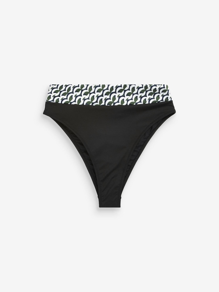 Schwarz, Geomuster - Bikinihose mit hohem Bund - Bild 1 von 1
