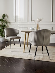 Set of 2 Soft Velvet Mid Grey Piano Arm Dining Chairs - Image 1 of 8