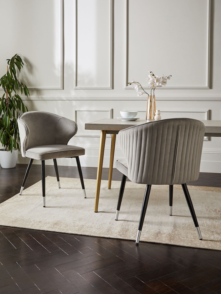 Set of 2 Soft Velvet Mid Grey Piano Arm Dining Chairs - Image 1 of 8
