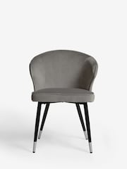 Set of 2 Soft Velvet Mid Grey Piano Arm Dining Chairs - Image 2 of 8