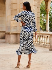 Sosandar Blue Pemplum Ruffle Wrap Dress - Image 2 of 5