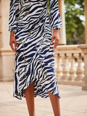 Sosandar Blue Pemplum Ruffle Wrap Dress - Image 5 of 5