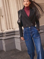 Black Cropped Tailored Jacket - Image 2 of 5