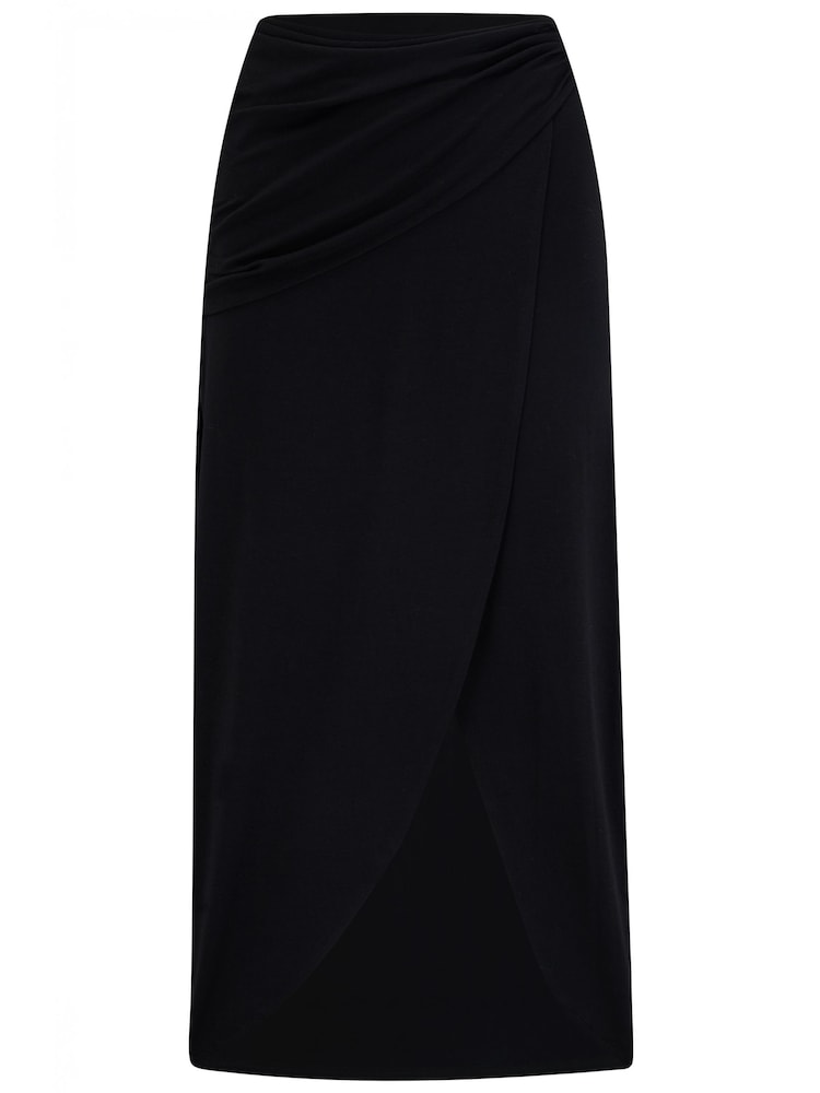 Pour Moi Black Cleo Jersey Wrap Midi Skirt - Image 4 of 4