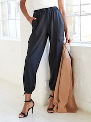 Black Jersey Parachute Cargo Trousers - Image 1 of 5