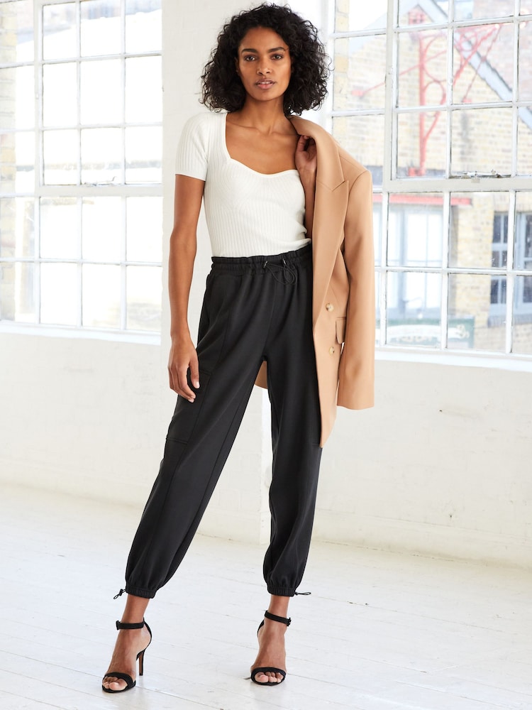 Black Jersey Parachute Cargo Trousers - Image 2 of 5