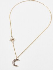 Oliver Bonas Gold Tone Celeste Star And Moon Chain Pendant Necklace - Image 1 of 5