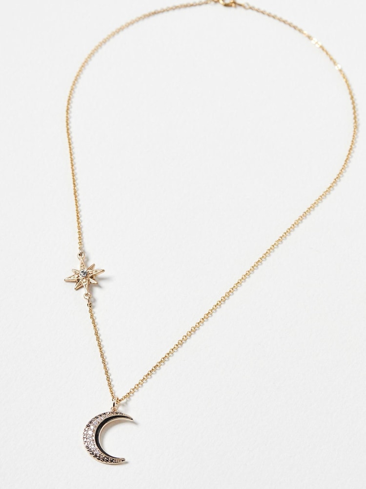 Oliver Bonas Gold Tone Celeste Star And Moon Chain Pendant Necklace - Image 1 of 5