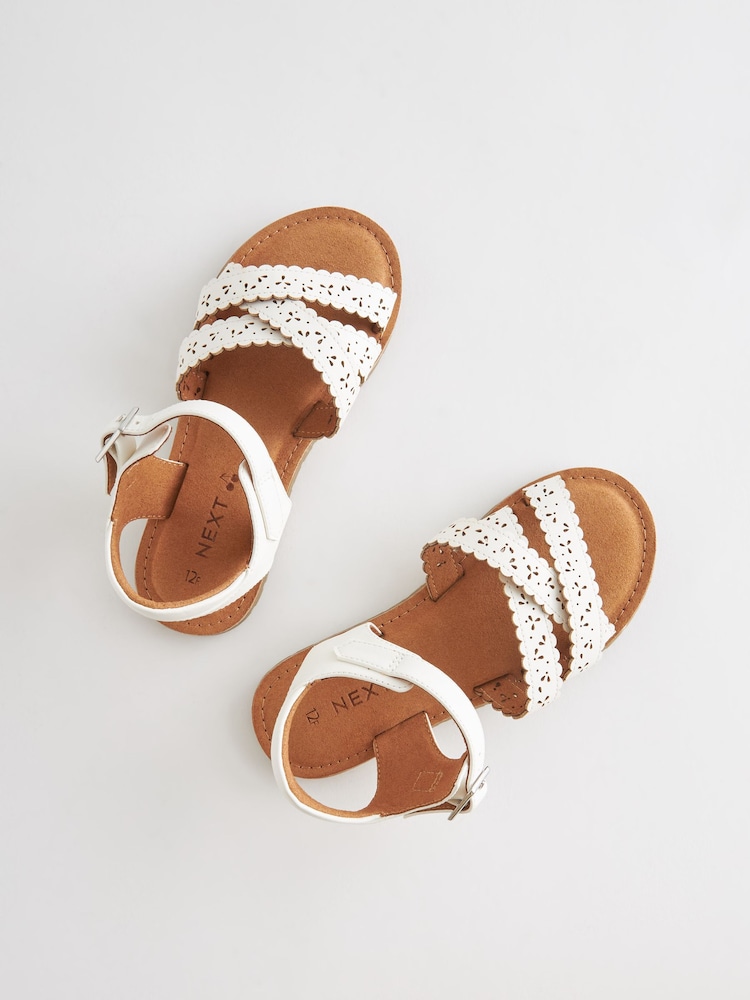 White Standard Fit (F) Scallop Detail Sandals - Image 1 of 5 White Standard Fit (F) Scallop Detail Sandals - Image 1 of 5