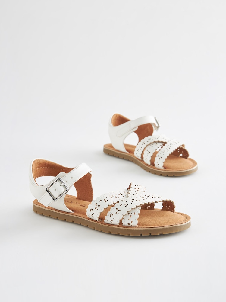 White Standard Fit (F) Scallop Detail Sandals - Image 2 of 5 White Standard Fit (F) Scallop Detail Sandals - Image 2 of 5