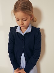 Navy Blue Cotton Rich Frill Shoulder School Cardigan (3-16yrs) - Image 1 of 6
