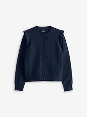 Navy Blue Cotton Rich Frill Shoulder School Cardigan (3-16yrs) - Image 5 of 6