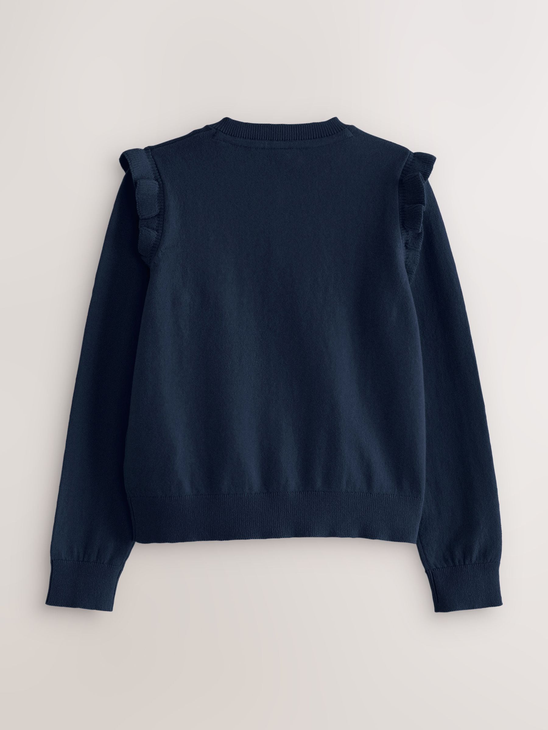 Buy Navy Blue Cotton Rich Frill Shoulder School Cardigan (3-16yrs