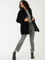 FatFace Felicity Black Faux Fur Coat - Image 1 of 4