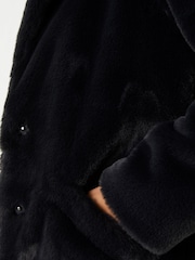 FatFace Felicity Black Faux Fur Coat - Image 3 of 4