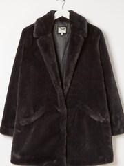 FatFace Felicity Black Faux Fur Coat - Image 4 of 4