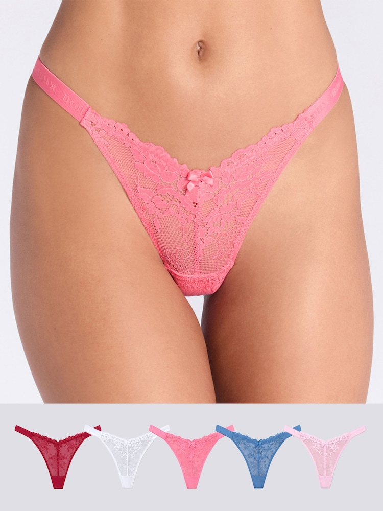 粉色 - Boux Avenue Fran 高叉蕾絲丁字褲 5 件裝 - 圖片 1/6