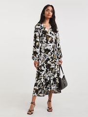 Joanna Hope Green Print Mesh Midi Wrap Dress - Image 1 of 4