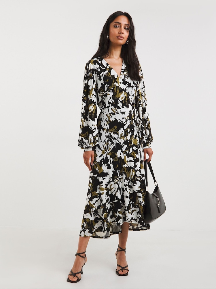 Joanna Hope Green Print Mesh Midi Wrap Dress - Image 1 of 4
