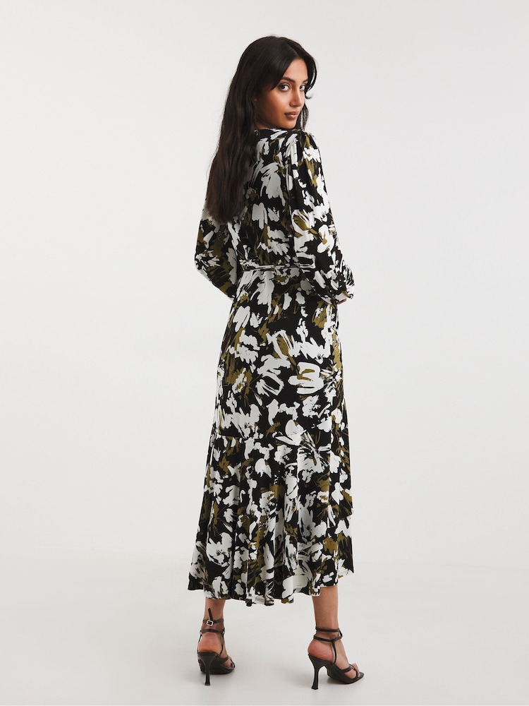 Joanna Hope Green Print Mesh Midi Wrap Dress - Image 2 of 4