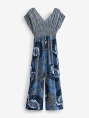 Blue Sleeveless Shirred Waisted Wide Leg Jumpsuit - Image 5 of 5