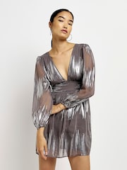 River Island Silver Tie Back Swing Mini 100% Cotton Dress - Image 1 of 5
