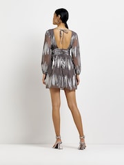 River Island Silver Tie Back Swing Mini 100% Cotton Dress - Image 2 of 5