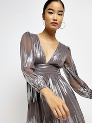 River Island Silver Tie Back Swing Mini 100% Cotton Dress - Image 4 of 5
