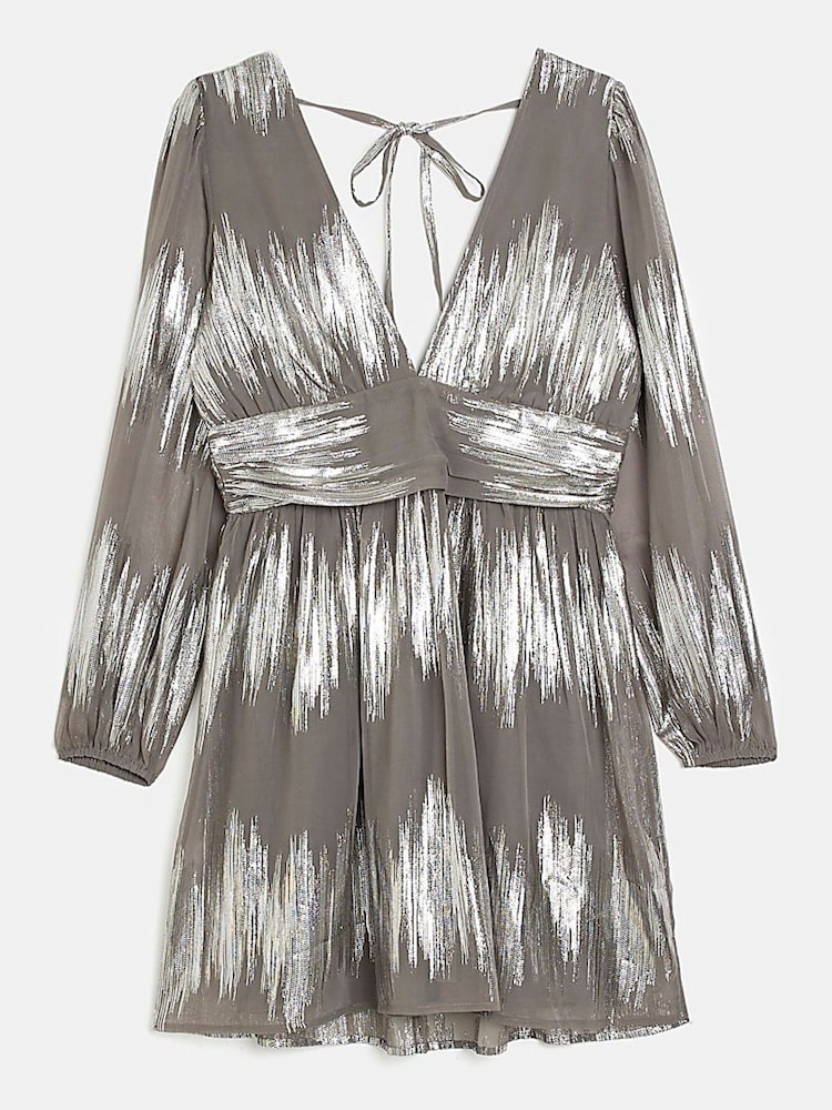 River Island Silver Tie Back Swing Mini 100% Cotton Dress - Image 5 of 5