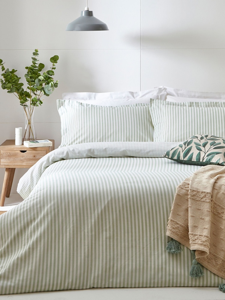 Yard Eucalyptus Hebden Striped 100% Cotton Duvet Cover and Pillowcase Set - Image 1 of 2