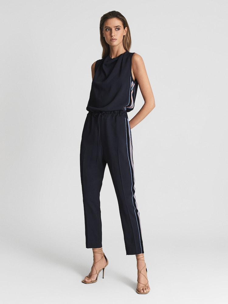 Reiss Navy Henlee Side Stripe Jumpsuit - Image 1 of 6