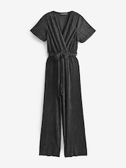 Girl In Mind Black Aaliyah Wide Leg Plisse Jumpsuit - Image 5 of 5